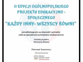 Udział szkoły w projekcie "Każdy inny- wszyscy równi"
